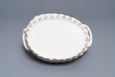 An oval monochrome white Brussels faience basket, 18th C.