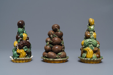 Three Chinese verte biscuit fruit pyramids, Kangxi