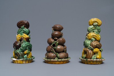 Three Chinese verte biscuit fruit pyramids, Kangxi