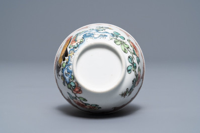 A fine Chinese famille rose 'rooster' eggshell cup and saucer, Yongzheng