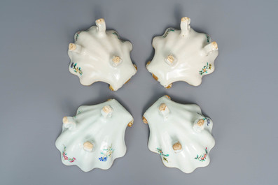 Four Chinese famille rose rocaille-shaped tripod salts, Qianlong