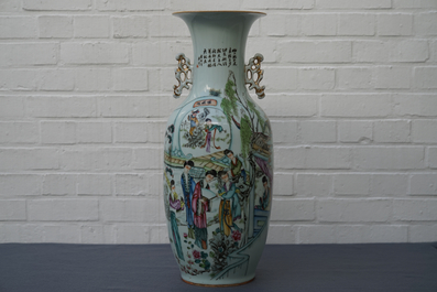 A Chinese famille rose two-sided design vase, 19/20th C.