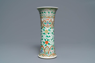 A Chinese famille verte beaker vase, 'gu', Kangxi