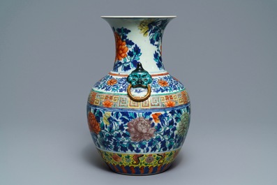 A Chinese doucai 'peony' vase, 19th C.