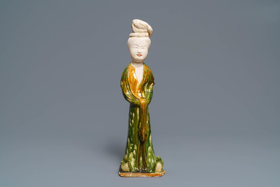 A fine Chinese sancai-glazed pottery model of a court lady, Tang