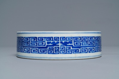 A Chinese blue and white archaic design censer, Guangxu mark, 19/20th C.