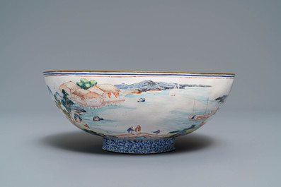 A fine Chinese Canton enamel landscape bowl, Yongzheng