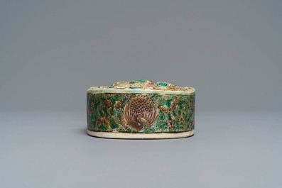 A Chinese verte biscuit 'dragon and cranes' ink stone, Kangxi