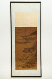 Chinese school, signed Wang Song, after Zhao Danian, ink and colour on silk, Qing: 'An early morning in spring'