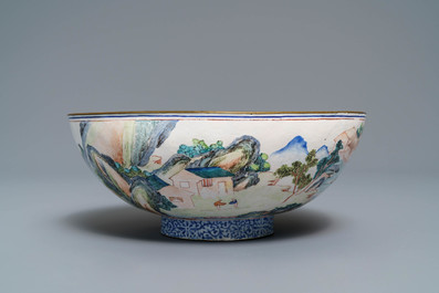 A fine Chinese Canton enamel landscape bowl, Yongzheng