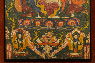 Un thangka &agrave; d&eacute;cor de Padmasambhava ou Guru Rinpoche, Tibet, 18&egrave;me