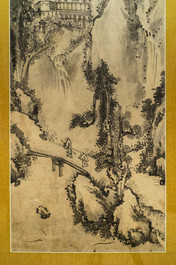 Chinese school, gesign. Chen Shizeng (Chen Hengke)(1876-1923), inkt op papier: 'Berglandschap naar Shen Zhou'