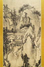 Chinese school, signed Chen Shizeng (Chen Hengke)(1876-1923), ink on paper: 'Mountain landscape after Shen Zhou'