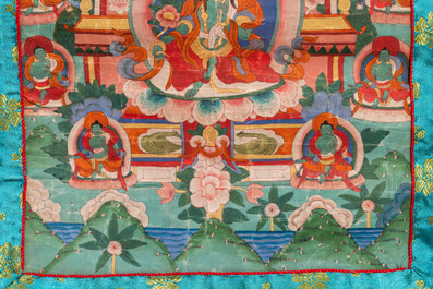 Een collectie van vijf thangkas, Tibet, 19/20e eeuw