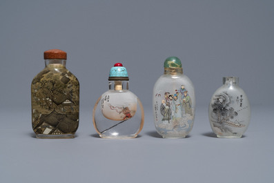 Four Chinese reverse-painted glass snuff bottles, 19/20th C.