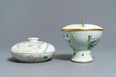 Une bo&icirc;te couverte et un r&eacute;chaud en porcelaine de Chine qianjiang cai, 19/20&egrave;me