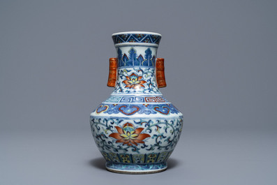 A Chinese doucai 'hu' vase, Qianlong mark, 19/20th C.