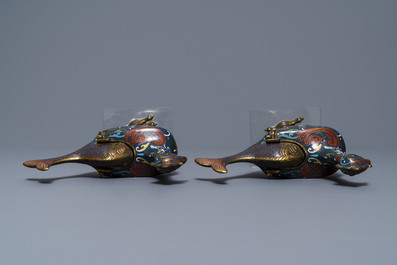 Two pairs of Chinese cloisonn&eacute; 'phoenix and winged horse' incense burners, 19th C.