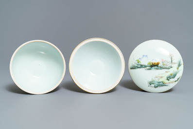 Une bo&icirc;te couverte et un r&eacute;chaud en porcelaine de Chine qianjiang cai, 19/20&egrave;me