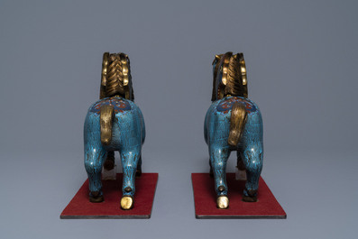 Two pairs of Chinese cloisonn&eacute; 'phoenix and winged horse' incense burners, 19th C.