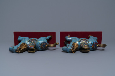 Two pairs of Chinese cloisonn&eacute; 'phoenix and winged horse' incense burners, 19th C.