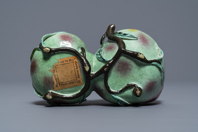 A Chinese famille rose peach-shaped brush washer and a miniature 'Wu Shuang Pu' vase, 19th C.