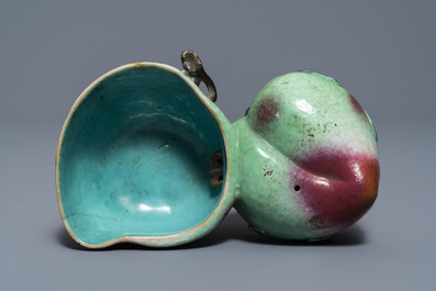 A Chinese famille rose peach-shaped brush washer and a miniature 'Wu Shuang Pu' vase, 19th C.