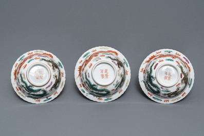 Six Chinese Straits or Peranakan famille rose bowls with dragons, Qianlong mark, 19th C.