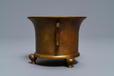 A Chinese bronze tripod censer, Xuande mark, 17/18th C.