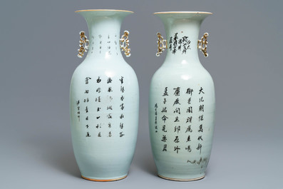 Two Chinese famille rose vases with figures in a garden, 19/20th C.