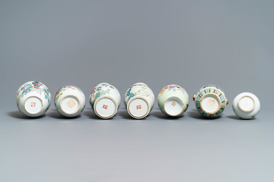 Seven Chinese famille rose vases, 19/20th C.