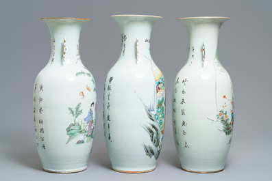 Three Chinese famille rose vases with figural design, 19/20th C.