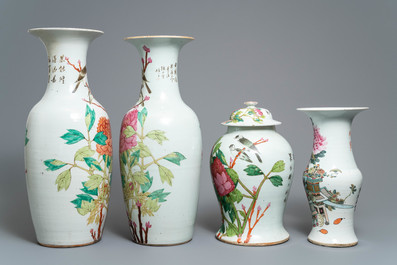 Quatre vases en porcelaine de Chine qianjiang cai, 19/20&egrave;me