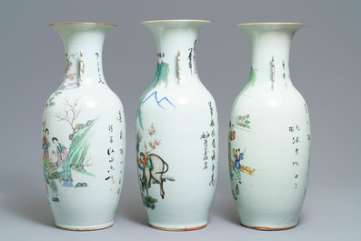 Trois vases en porcelaine de Chine famille rose, 19/20&egrave;me