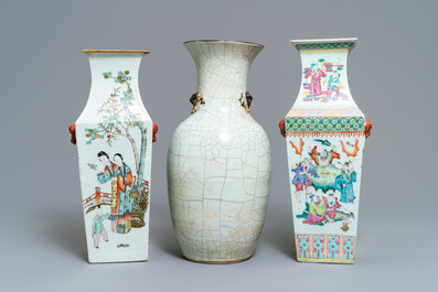 Three Chinese famille rose and Nanking vases, 19th C.