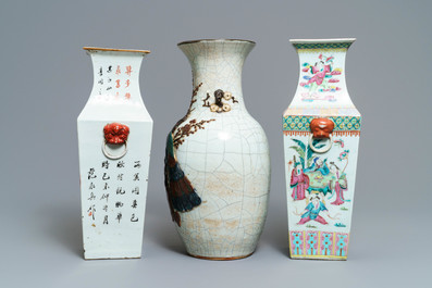 Three Chinese famille rose and Nanking vases, 19th C.