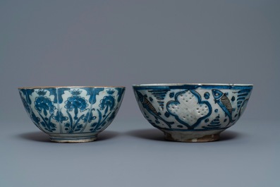 Two blue and white Persian pottery bowls, Safavid, 17/18th C.