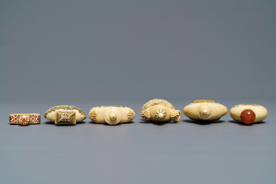 Six Chinese carved ivory snuff bottles, 19/20th C.