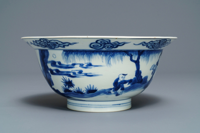 A Chinese blue and white klapmuts bowl, Chenghua mark, Kangxi