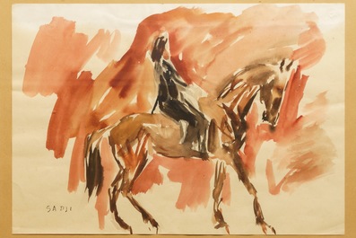 Sadji (Sha Qi, Sha Yinnian) (1914-2005): Rider on horseback, watercolor and ink on paper, signed lower left