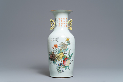 A Chinese famille rose two-sided design vase, 19/20th C.