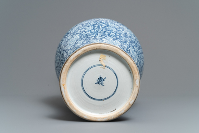 A massive Chinese blue and white yenyen vase with peony scrolls, Kangxi