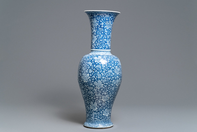 A massive Chinese blue and white yenyen vase with peony scrolls, Kangxi