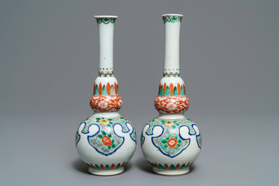 A pair of Chinese famille verte double gourd vases, Kangxi