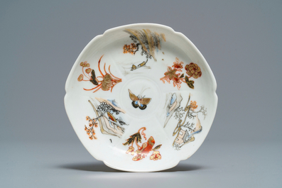 A Chinese grisaille and gilt eggshell cup and saucer, Yongzheng