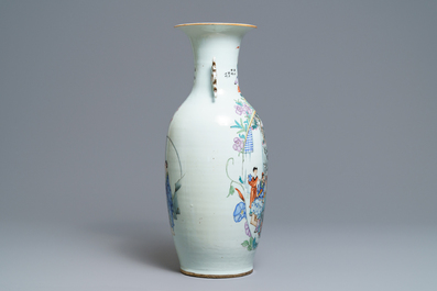 A fine Chinese famille rose two-sided design vase, 19/20th C.