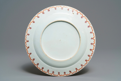 A Chinese famille rose 'Arbour' dish after Cornelis Pronk, Qianlong, ca. 1740