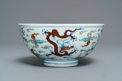 A Chinese doucai 'dragon' bowl, Chenghua mark, Kangxi