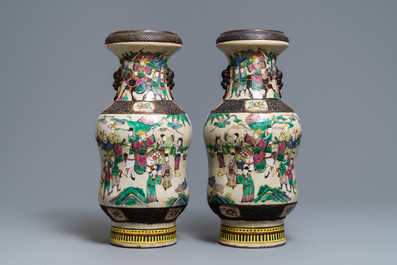 A pair of Chinese Nanking famille rose vases, 19th C.