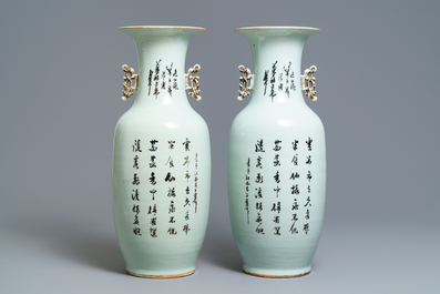 A pair of Chinese famille rose 'Magu' vases, 19/20th C.